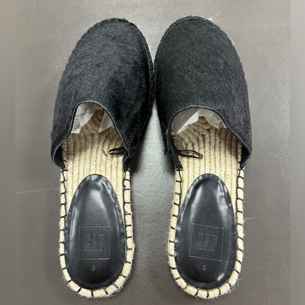 New Faux Black Pony GAP Fur Slide Espadrilles Size 9